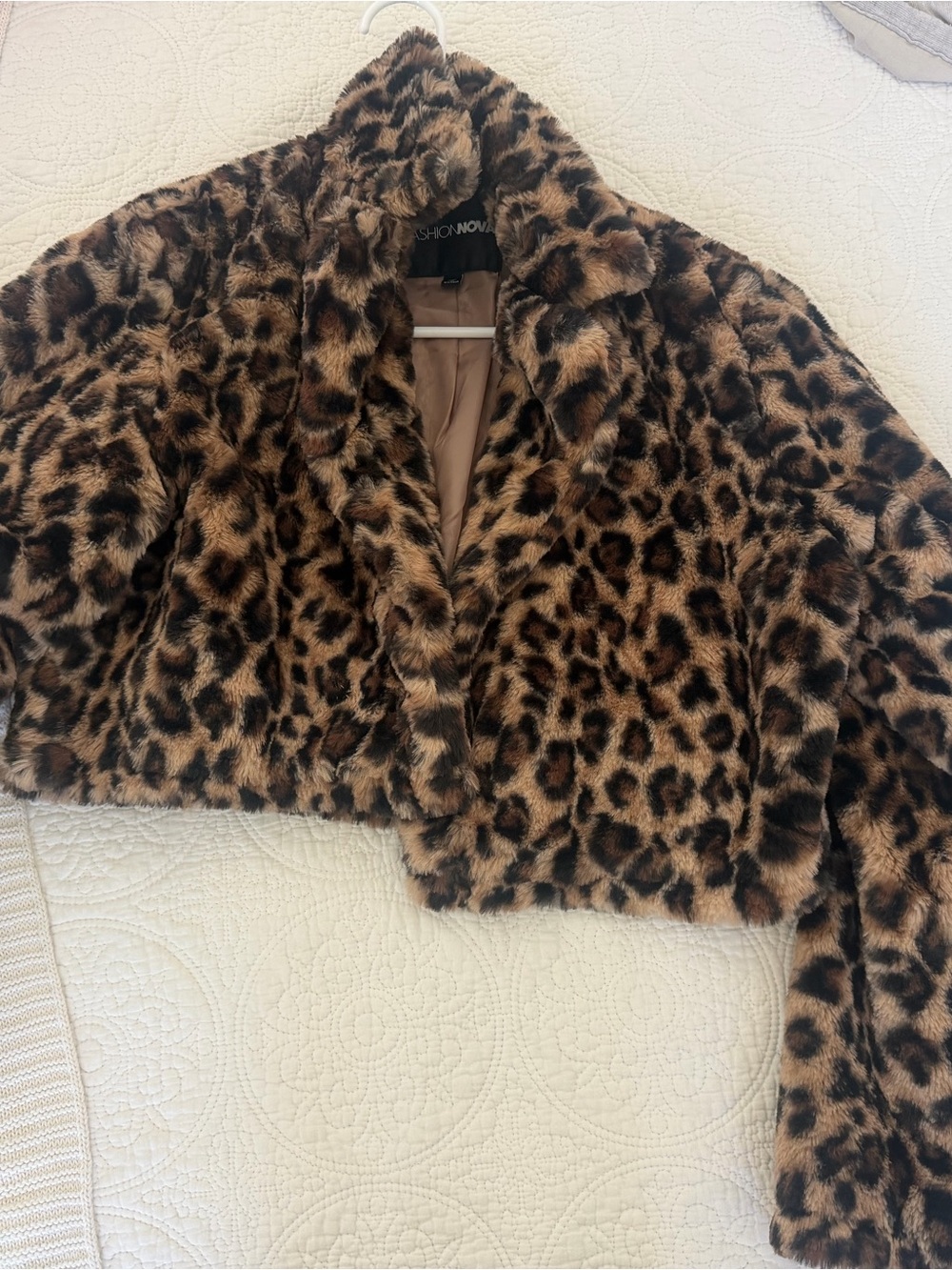Fashion Nova Leopard Print Faux Fur Cropped Jacket - Brown & Black